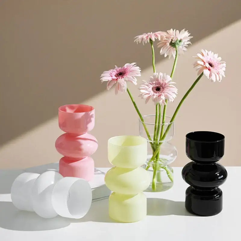 Glossy black stacked segment vase home decor living room