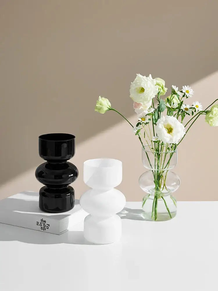 Glossy black stacked segment vase home decor living room