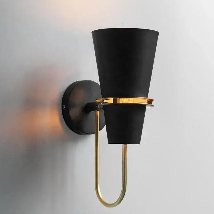 Minimalist blue and brass wall lamp – bedroom conical sconce