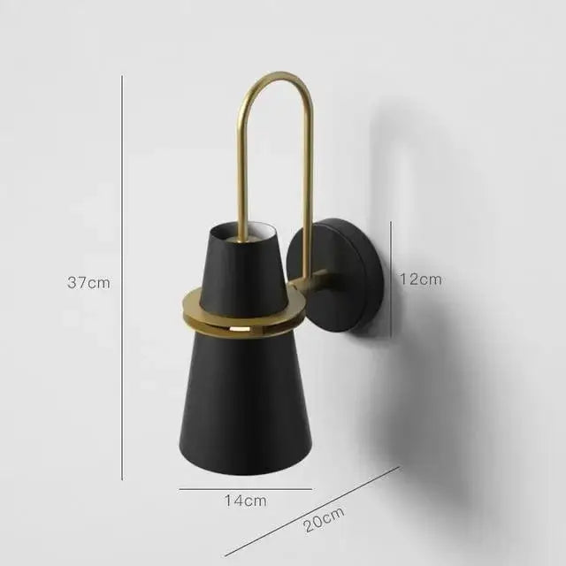 Minimalist blue and brass wall lamp – bedroom conical sconce