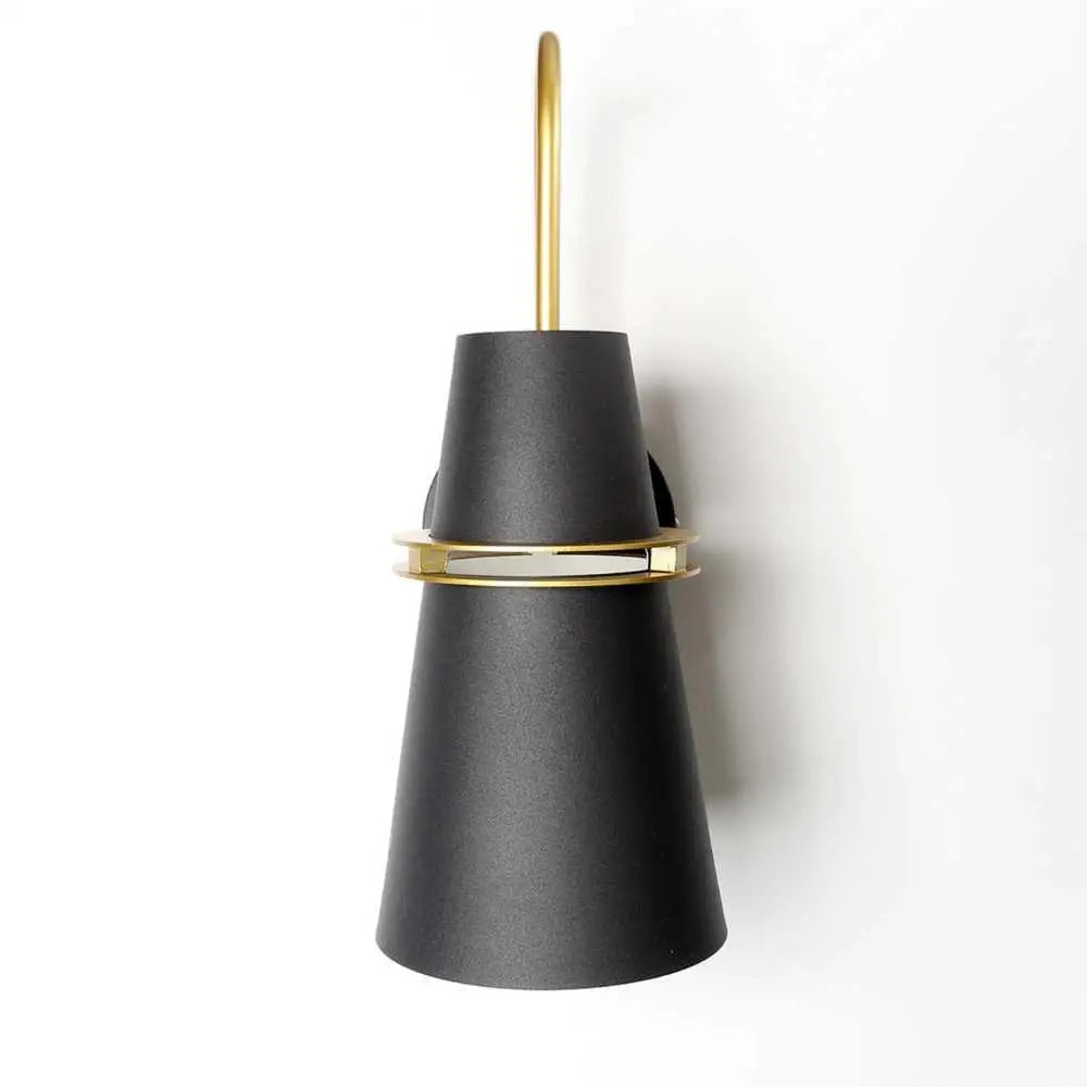 Minimalist blue and brass wall lamp – bedroom conical sconce