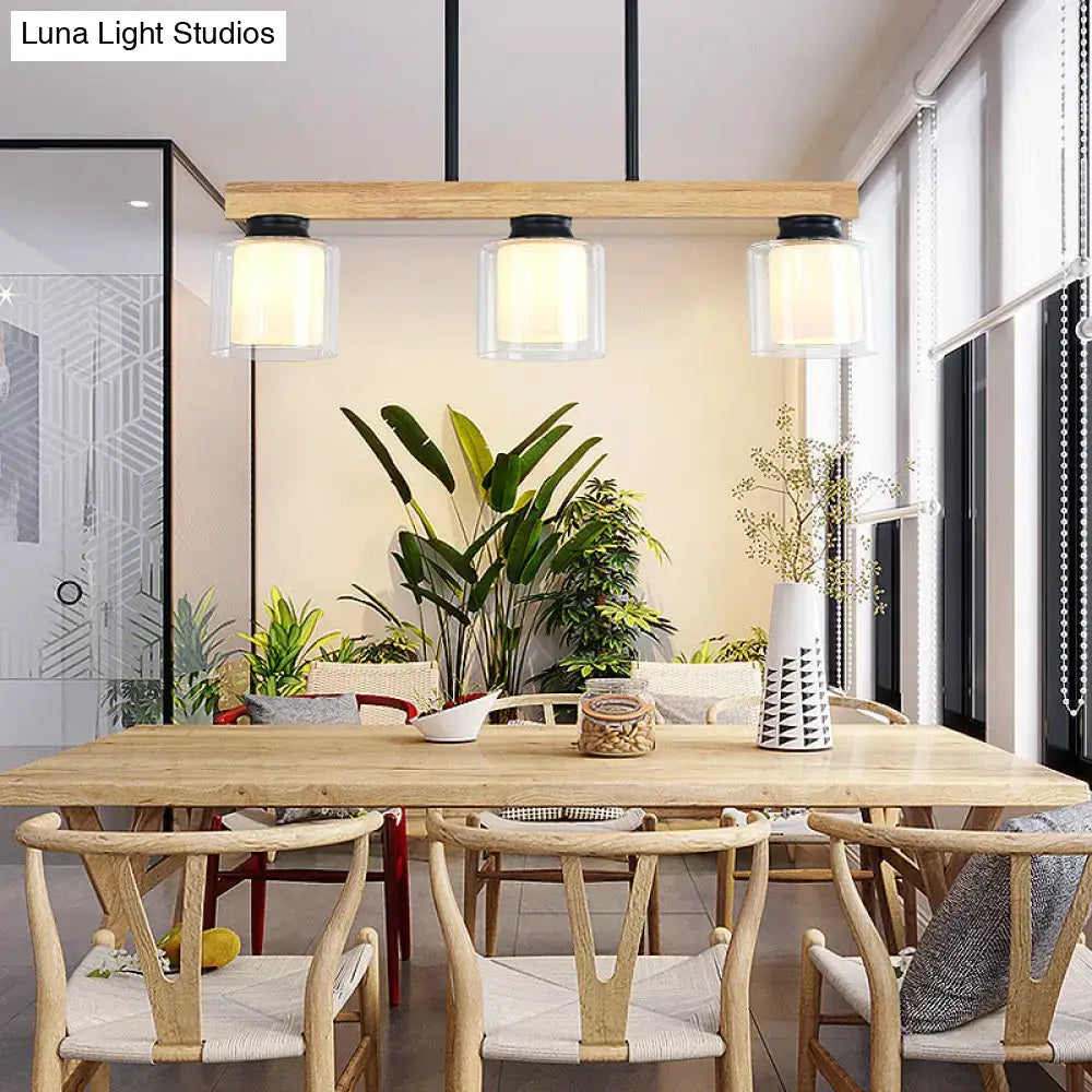 Nordic modern wood island pendant kitchen glass hanging light