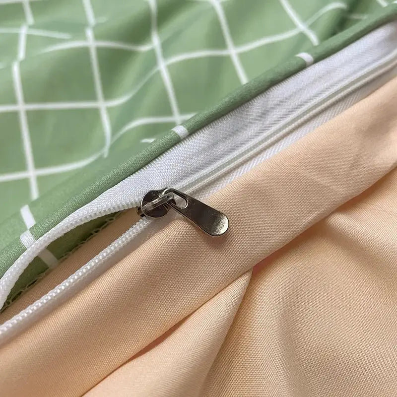 Nordic plaid green cotton bedding set for bedroom comfort