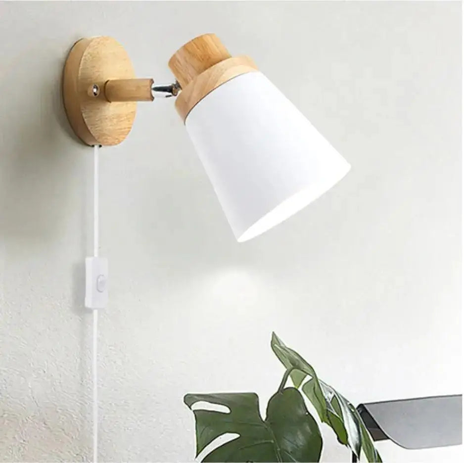 Nordic wood and white wall sconce bedroom minimalist lamp