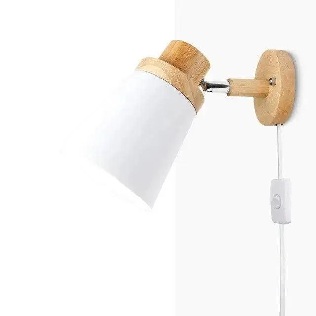 Nordic wood and white wall sconce bedroom minimalist lamp