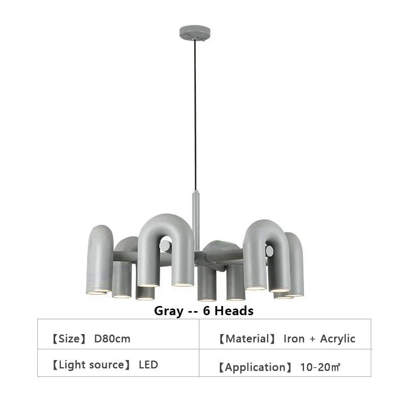 Modern blue u shape led ceiling chandelier living room light