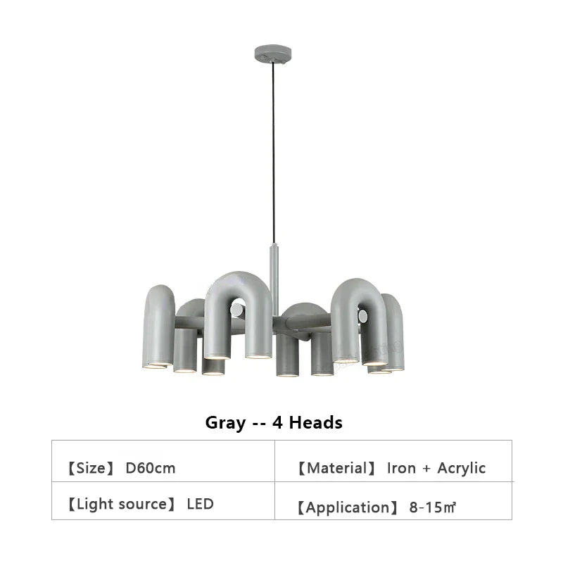 Modern red u shape led ceiling chandelier living room pendant light