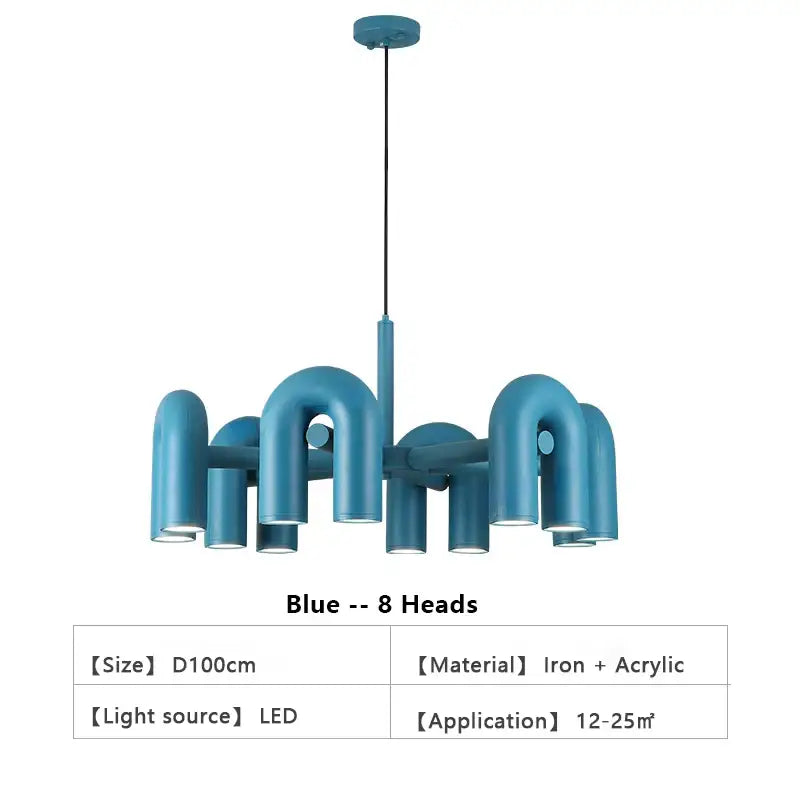 Modern blue u shape led ceiling chandelier for living room