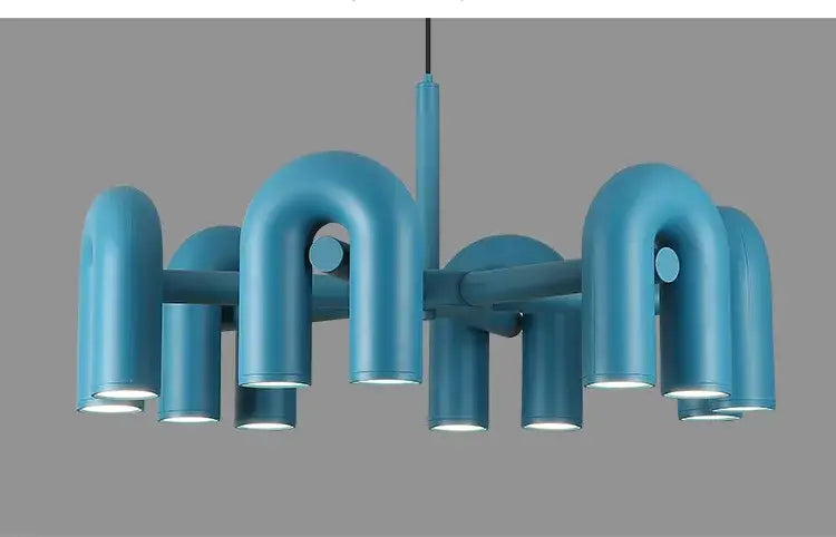 Modern blue u shape led ceiling chandelier for living room