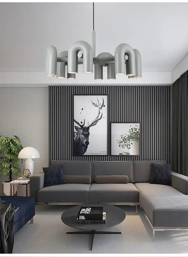 Modern blue u shape led ceiling chandelier for living room