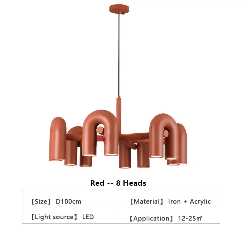 Modern red u shape led ceiling chandelier living room pendant light