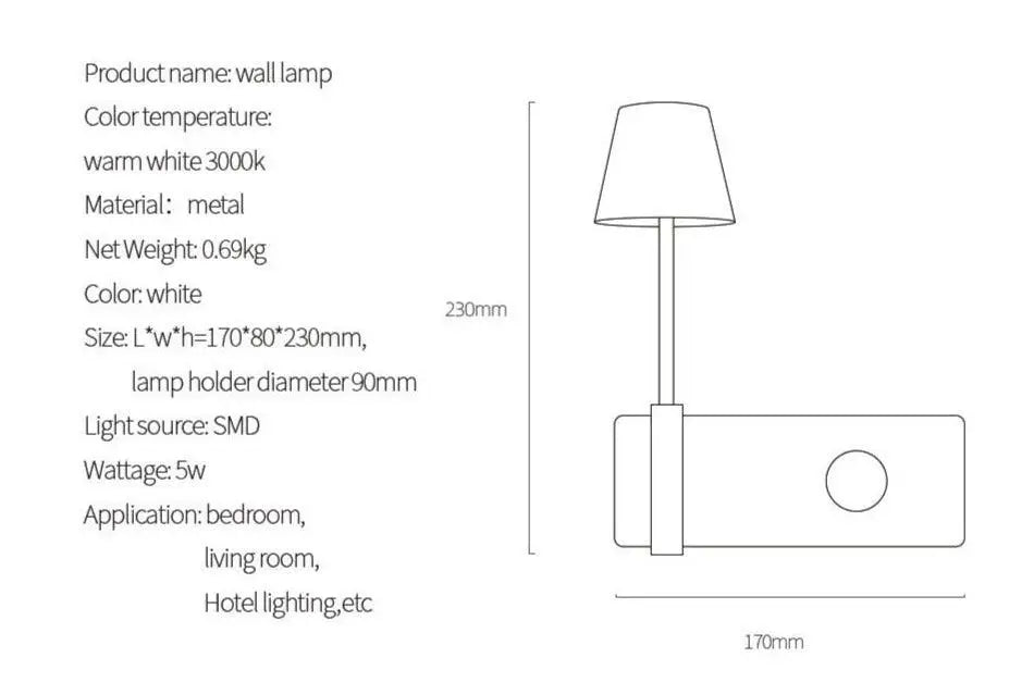 Minimalist white cylindrical nordic wall lights for bedroom