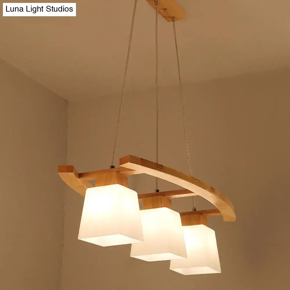 Modern wood pendant light with glass lampshade for dining room