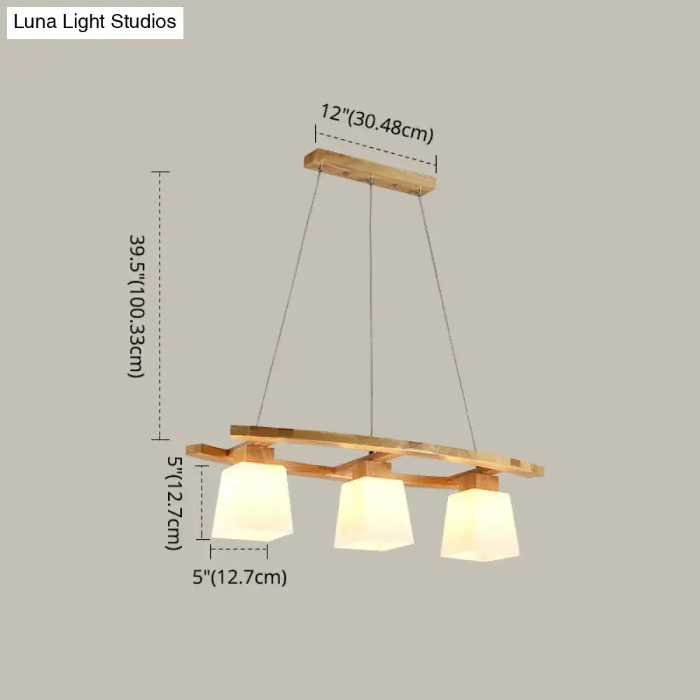 Modern wood pendant light with glass lampshade for dining room