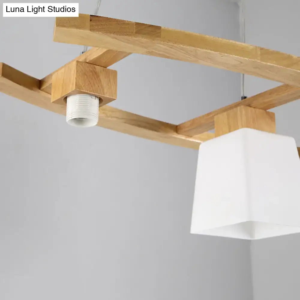 Modern wood pendant light with glass lampshade for dining room