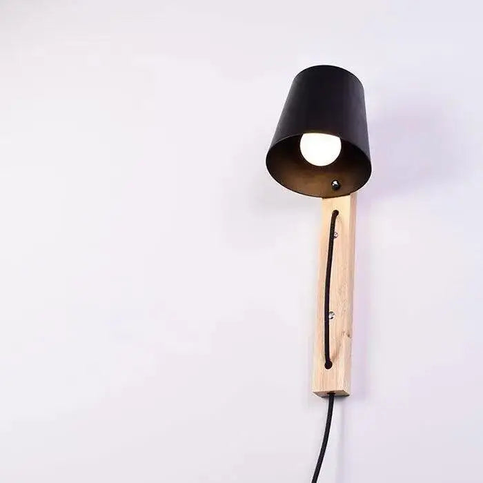 Modern black and wood mida wall sconce bedroom plug in light