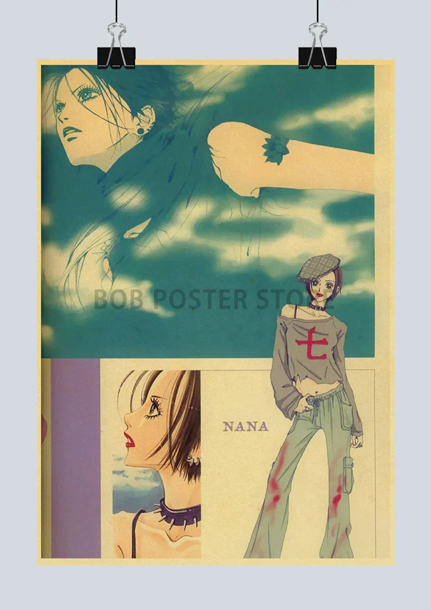 Retro kraft paper anime nana framed poster set kitchen wall decor