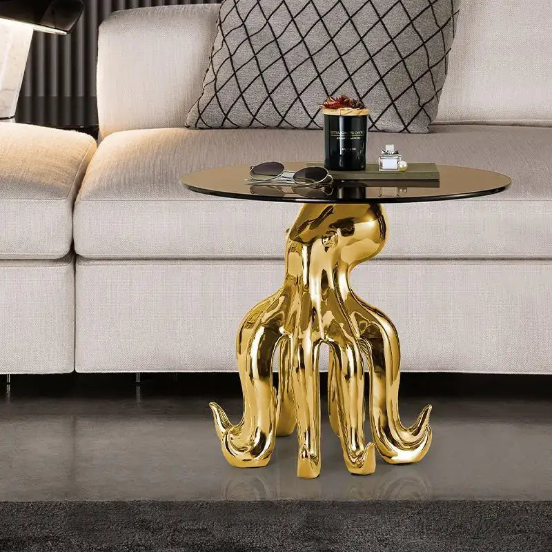 Decorbites octopus glass gold resin side table living room accent