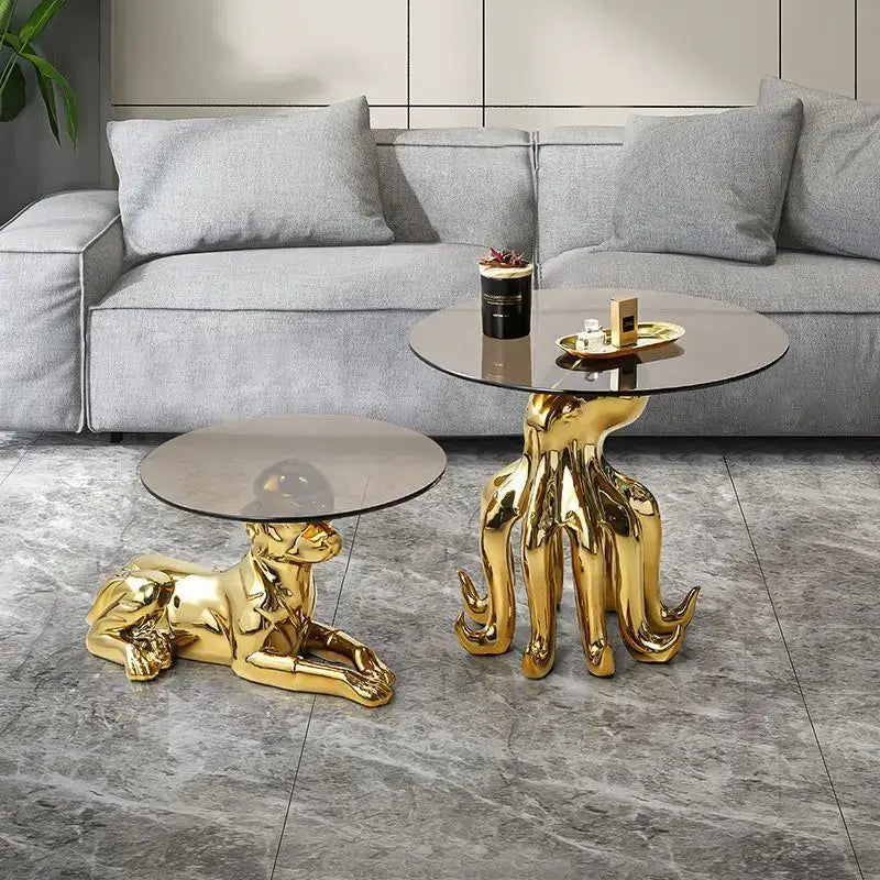 Decorbites octopus glass gold resin side table living room accent