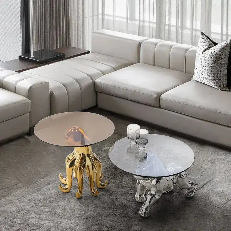 Decorbites octopus glass gold resin side table living room accent