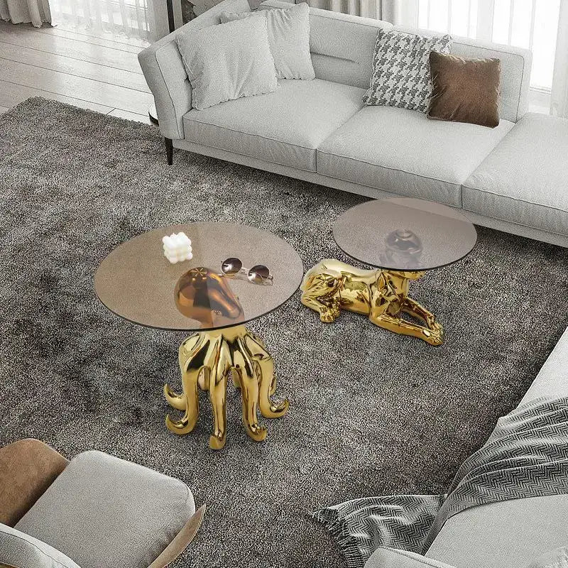 Decorbites octopus glass gold resin side table living room accent