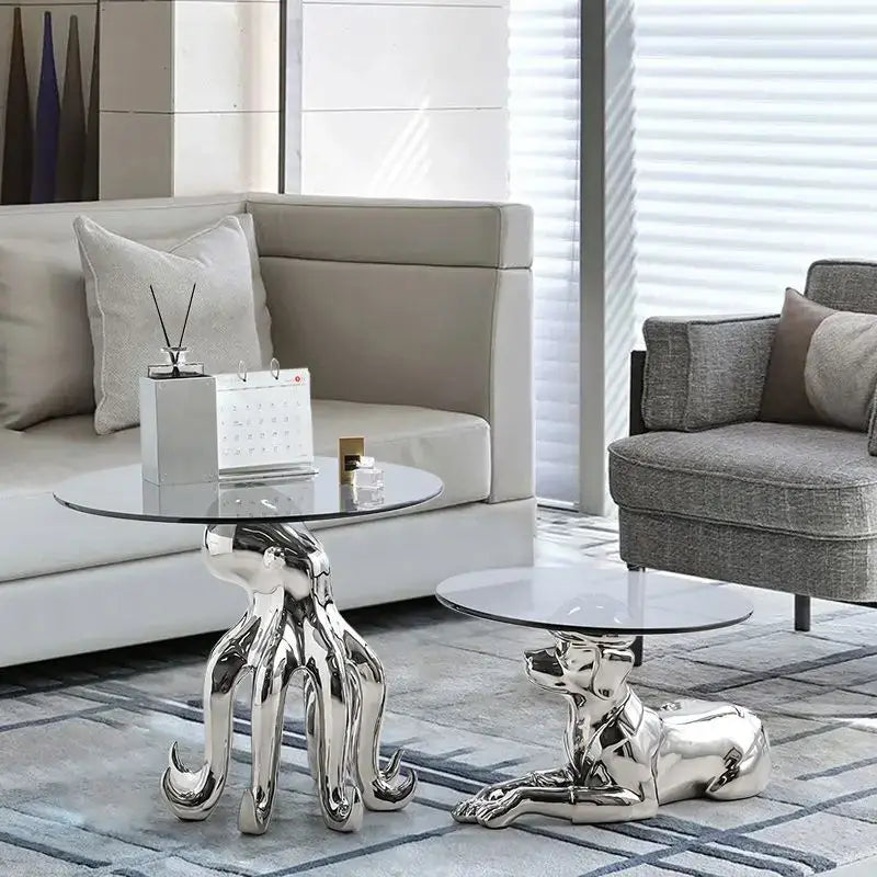 Decorbites octopus glass gold resin side table living room accent