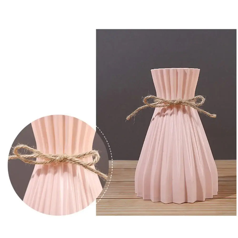Origami style pink blue and white plastic flower vase living room