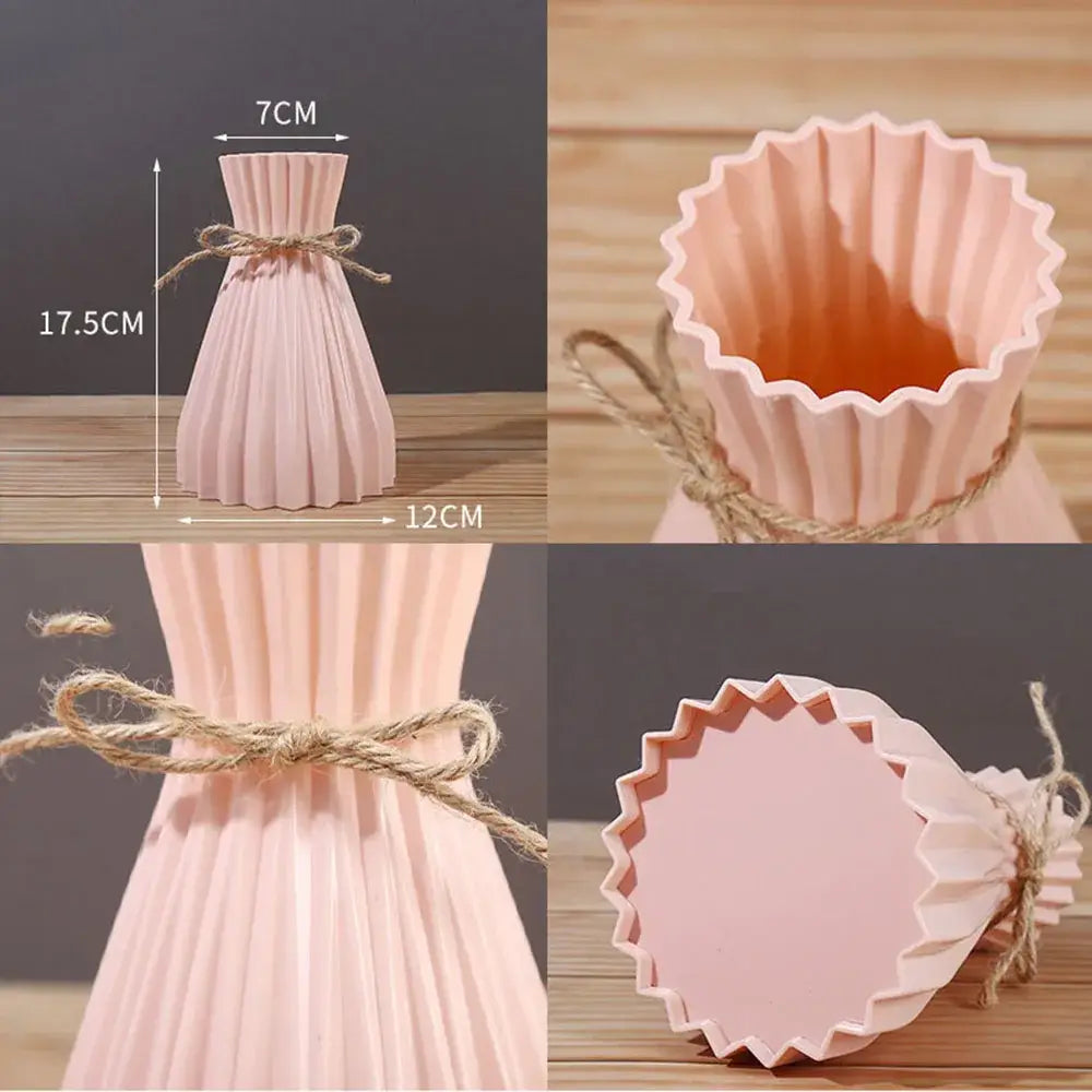 Origami style pink blue and white plastic flower vase living room