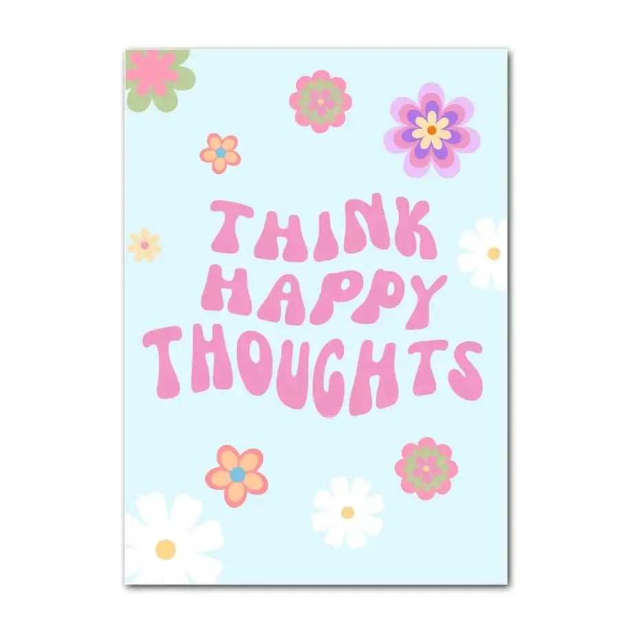 Danish pastel pink & light blue smiley flower canvas – bedroom art