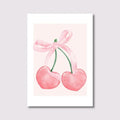 Watercolor pink bows and cherries art set bedroom wall art