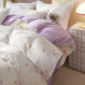 Quilted pink & white flowers duvet cover set bedroom bedding