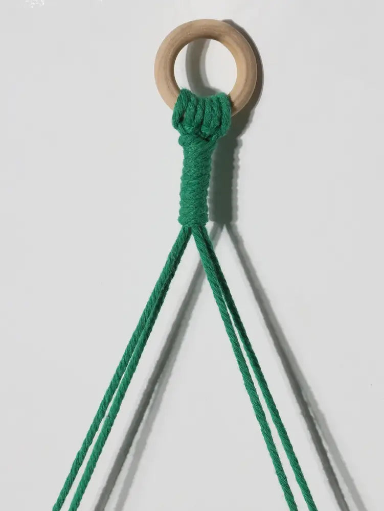 Boho pink green wooden macrame hanging shelf for kids room
