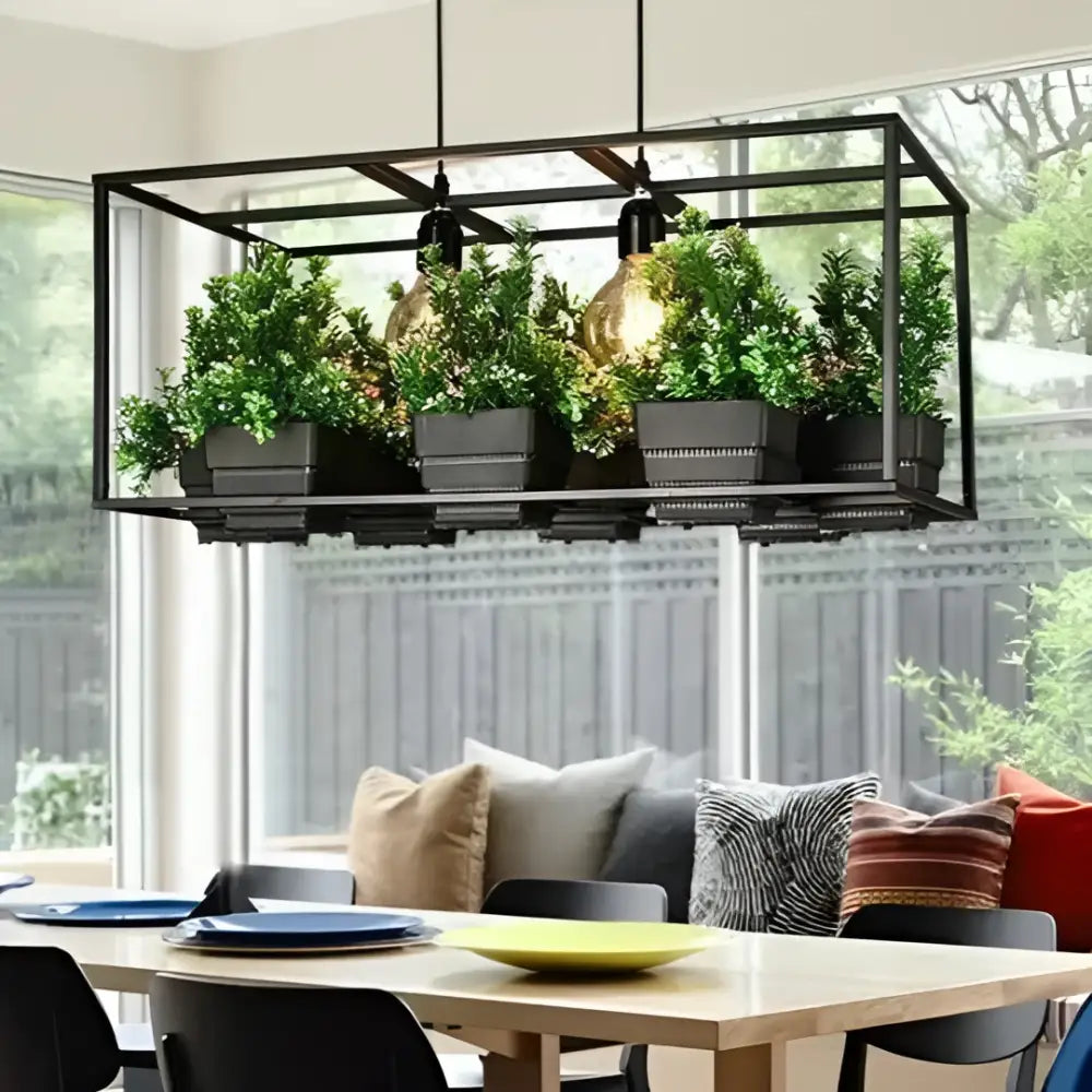 Industrial black metal planter light chandelier dining room pendant