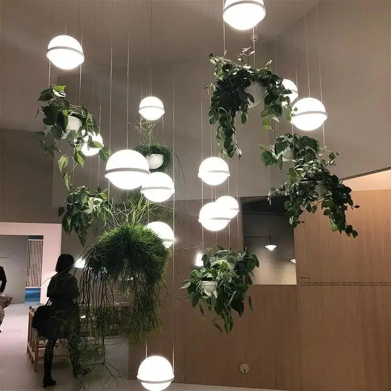 Modern matte black planter light pendant frosted glass dining room