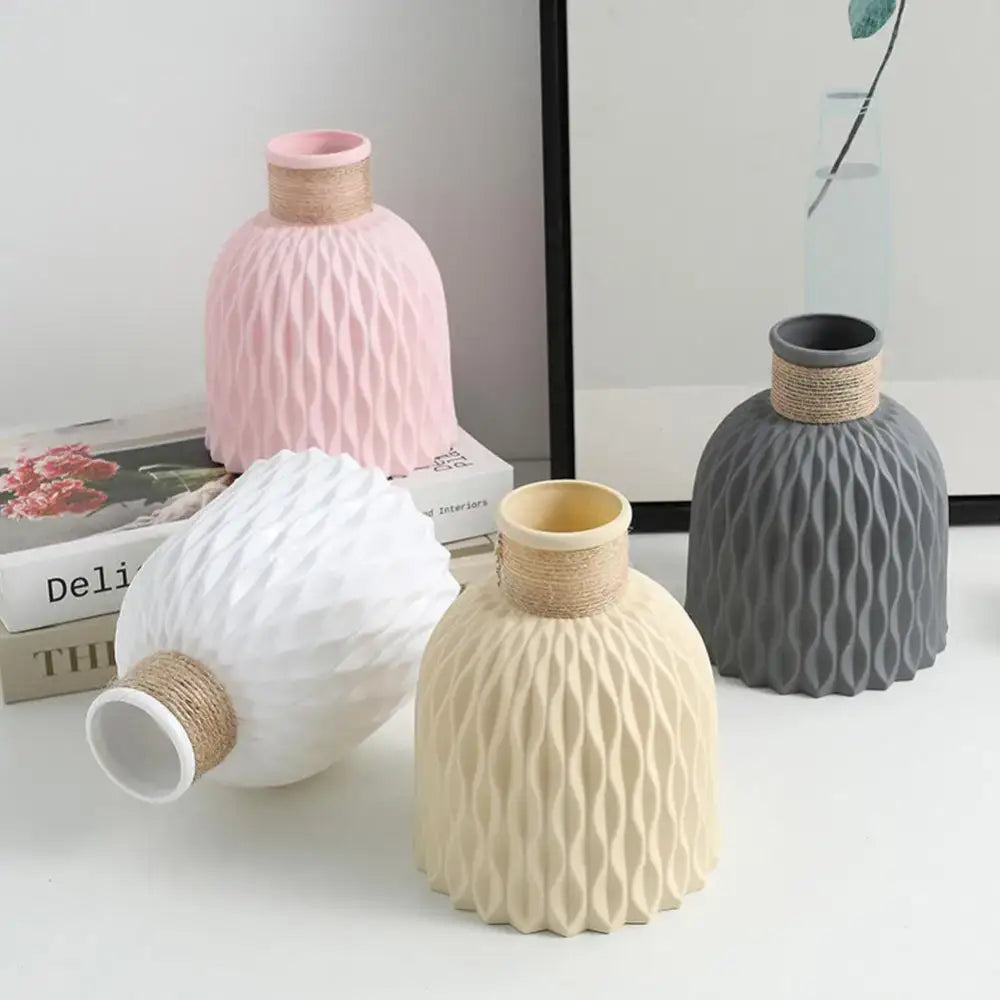 Textured pastel ceramic flower arrangement vase set living room decor