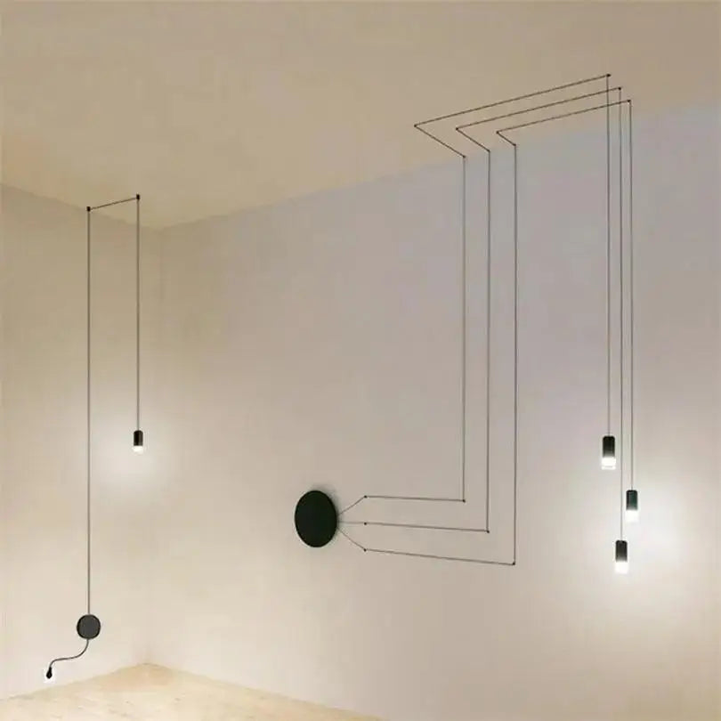 Modern black plug-in hanging lights bedroom cylindrical pendants