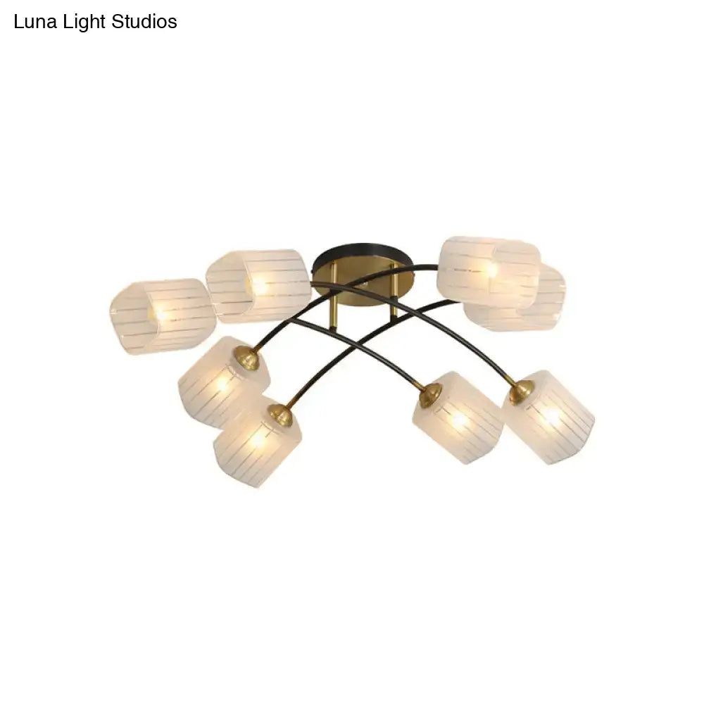 Post modern black & gold frosted glass semi-flush mount living room light