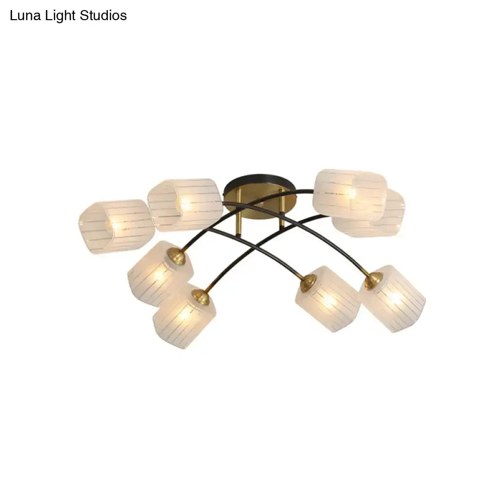 Post modern black & gold frosted glass semi-flush mount living room light