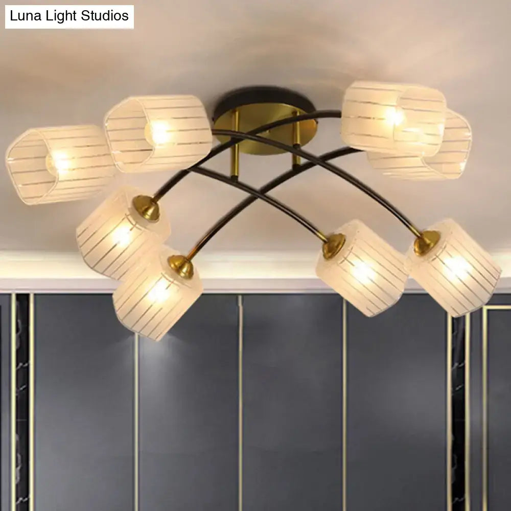 Post modern black & gold frosted glass semi-flush mount living room light