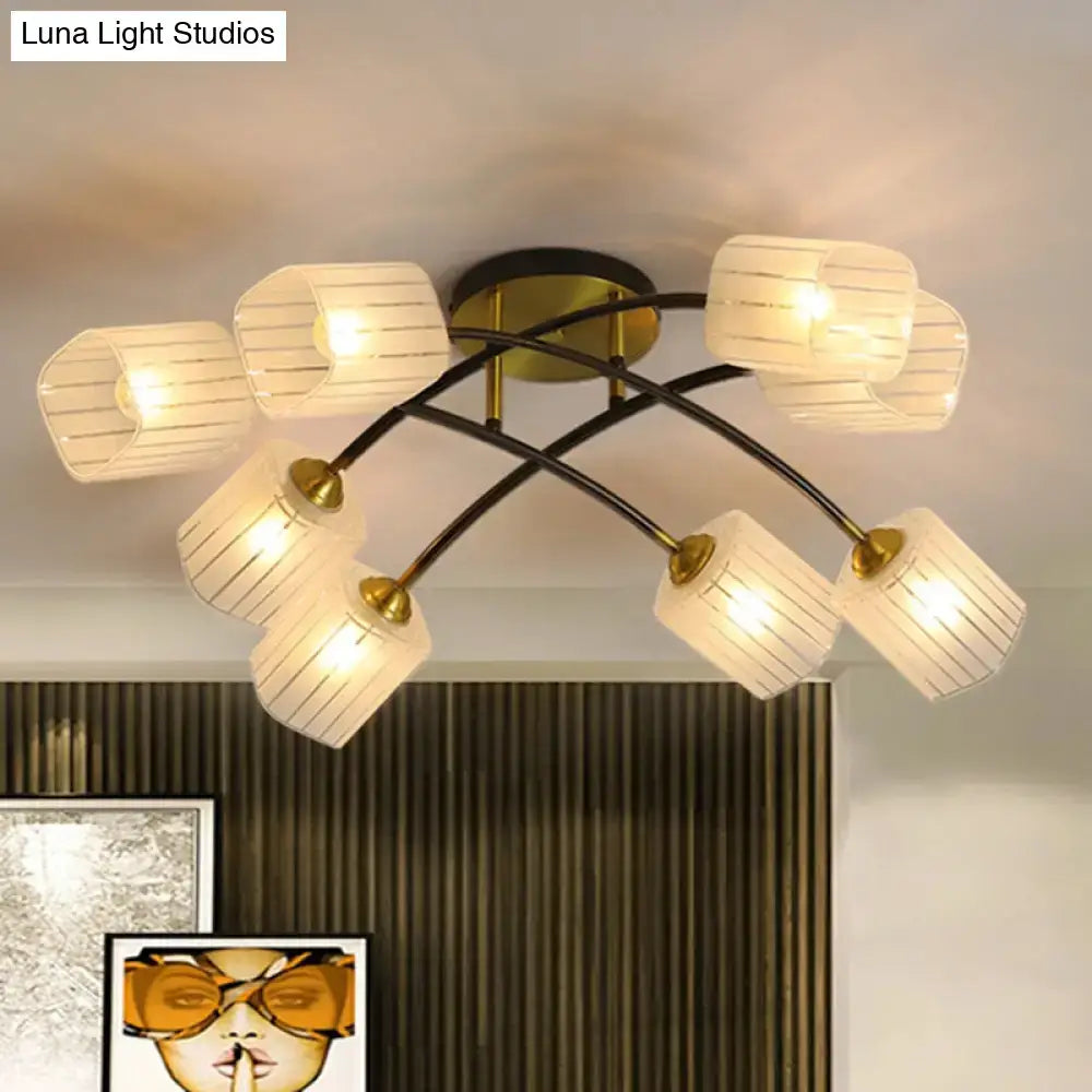 Post modern black & gold frosted glass semi-flush mount living room light