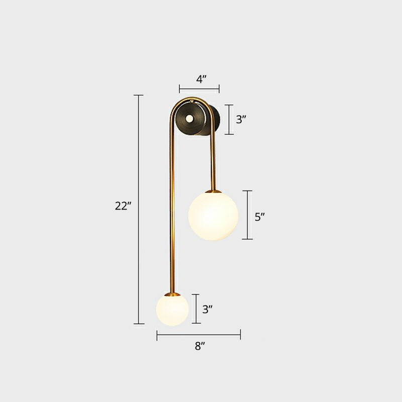 DecorBites™ Postmodern Brass Arc Wall Sconce Light with Opal Glass Shade - 2-Head Metal Design
