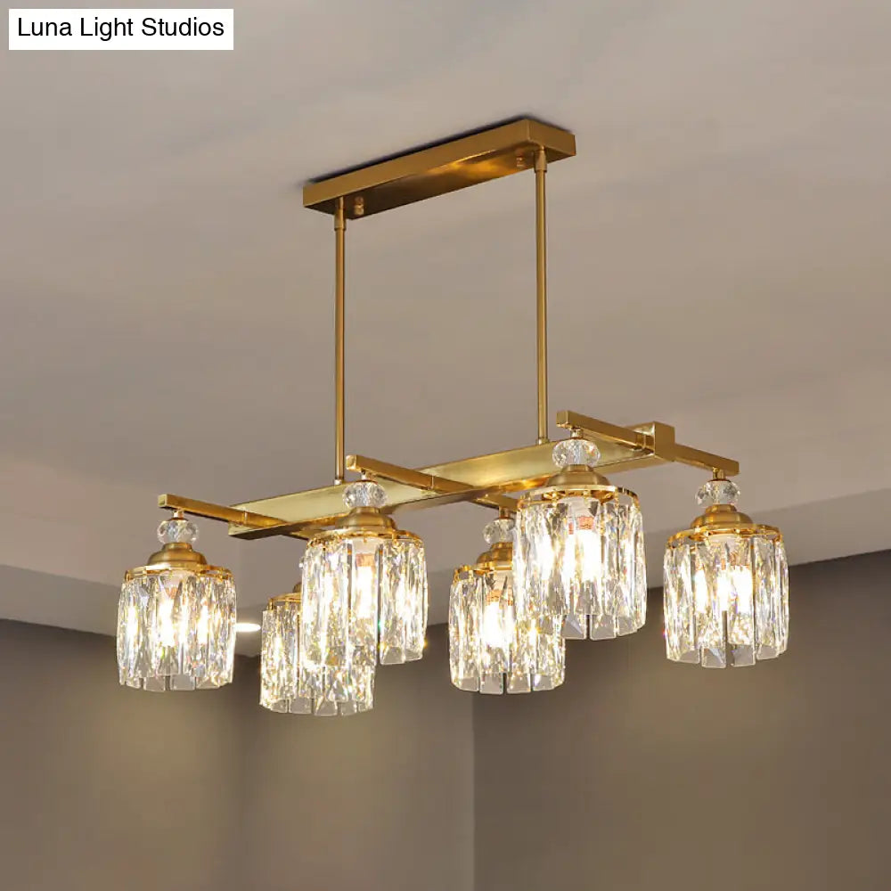 DecorBites™ Postmodern Crystal Gold Island Lamp: Beveled 6-Head Cylinder Hanging Light Fixture