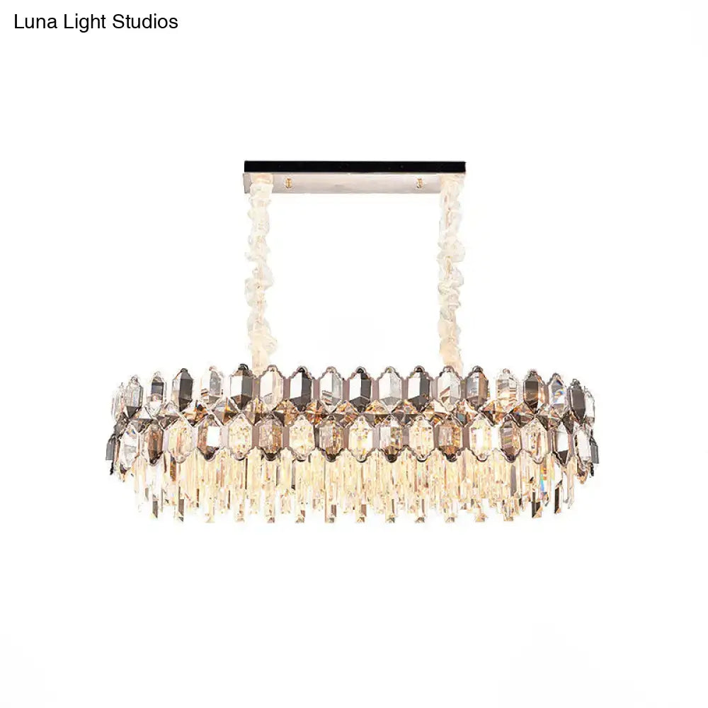 Postmodern clear & smoked crystal island light fixture dining room