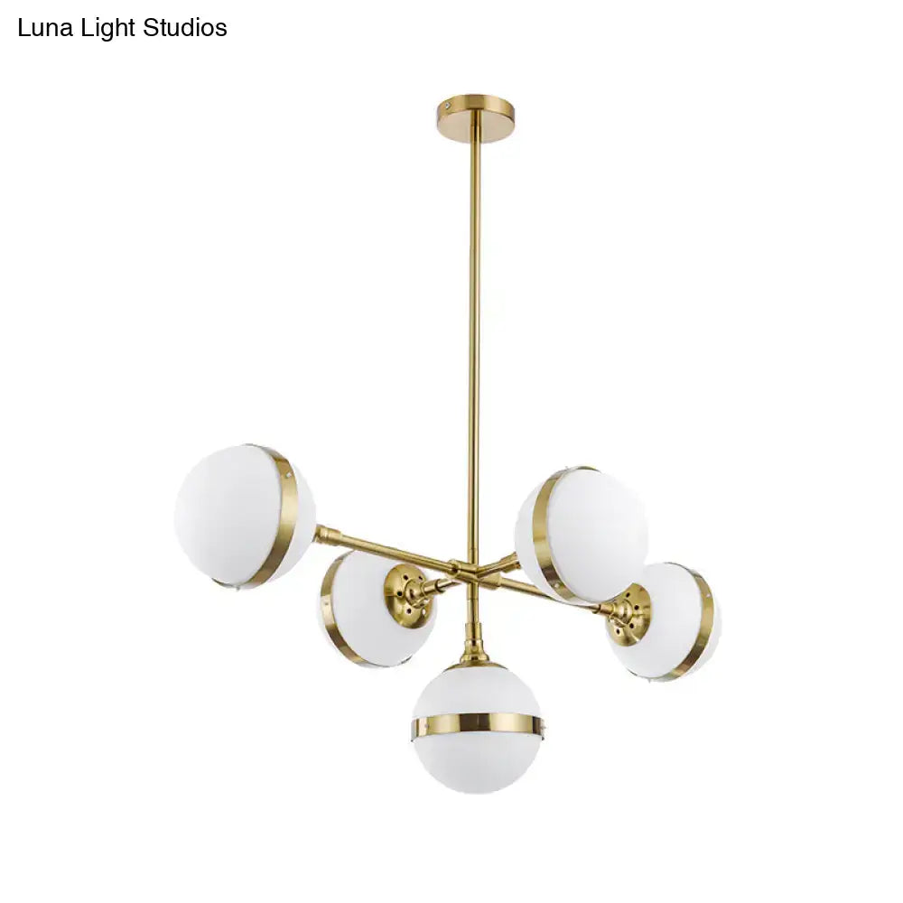 Postmodern gold branch pendant light with white ball glass dining room