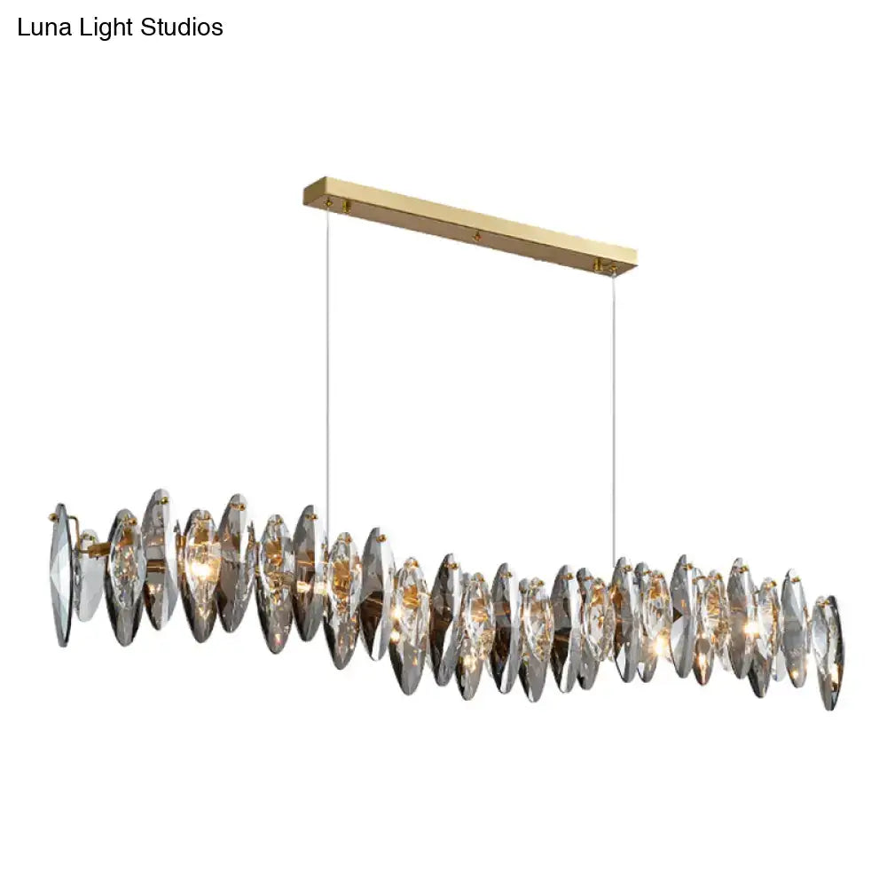 Postmodern smoke grey glass leaf chandelier gold dining room light