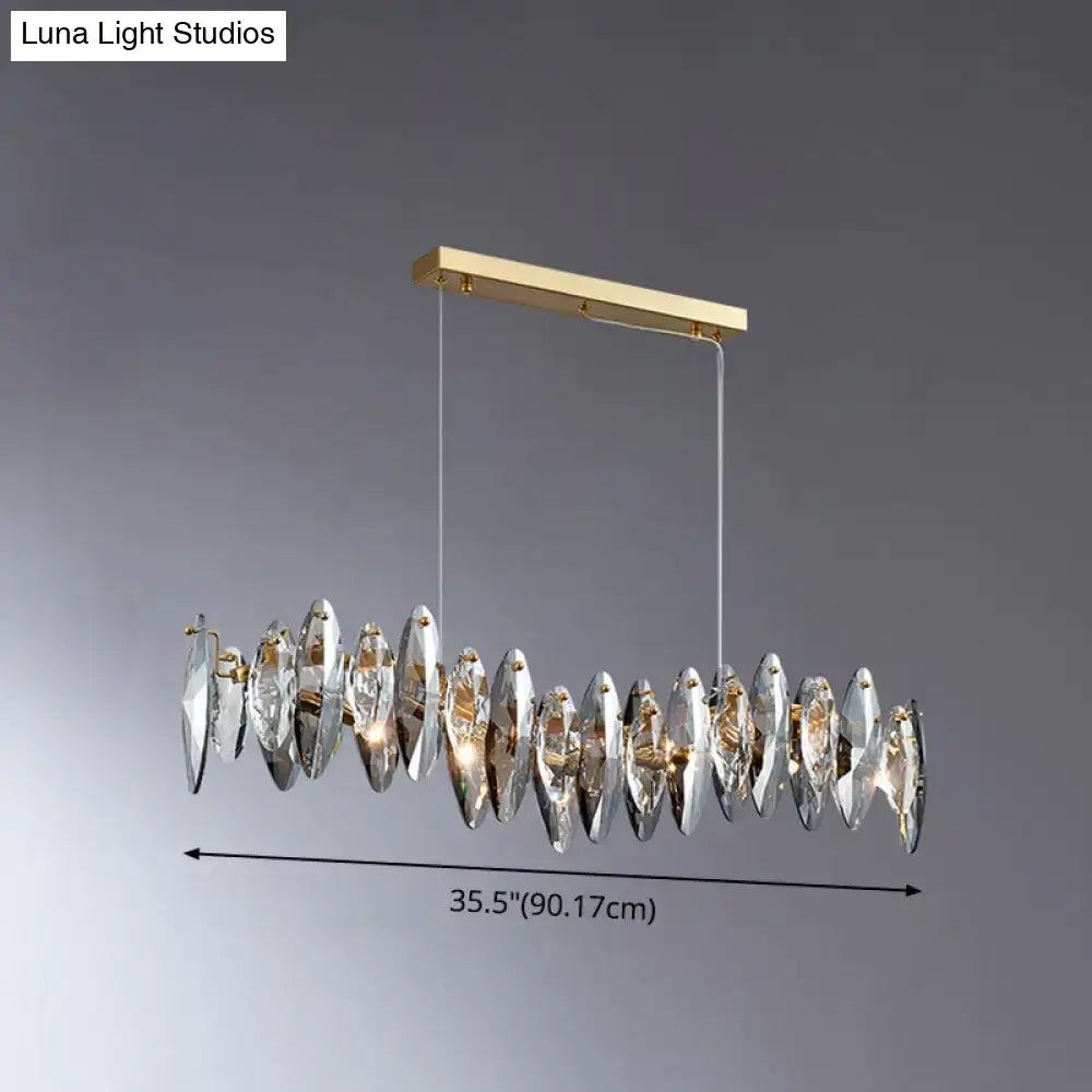 Postmodern smoke grey glass leaf chandelier gold dining room light