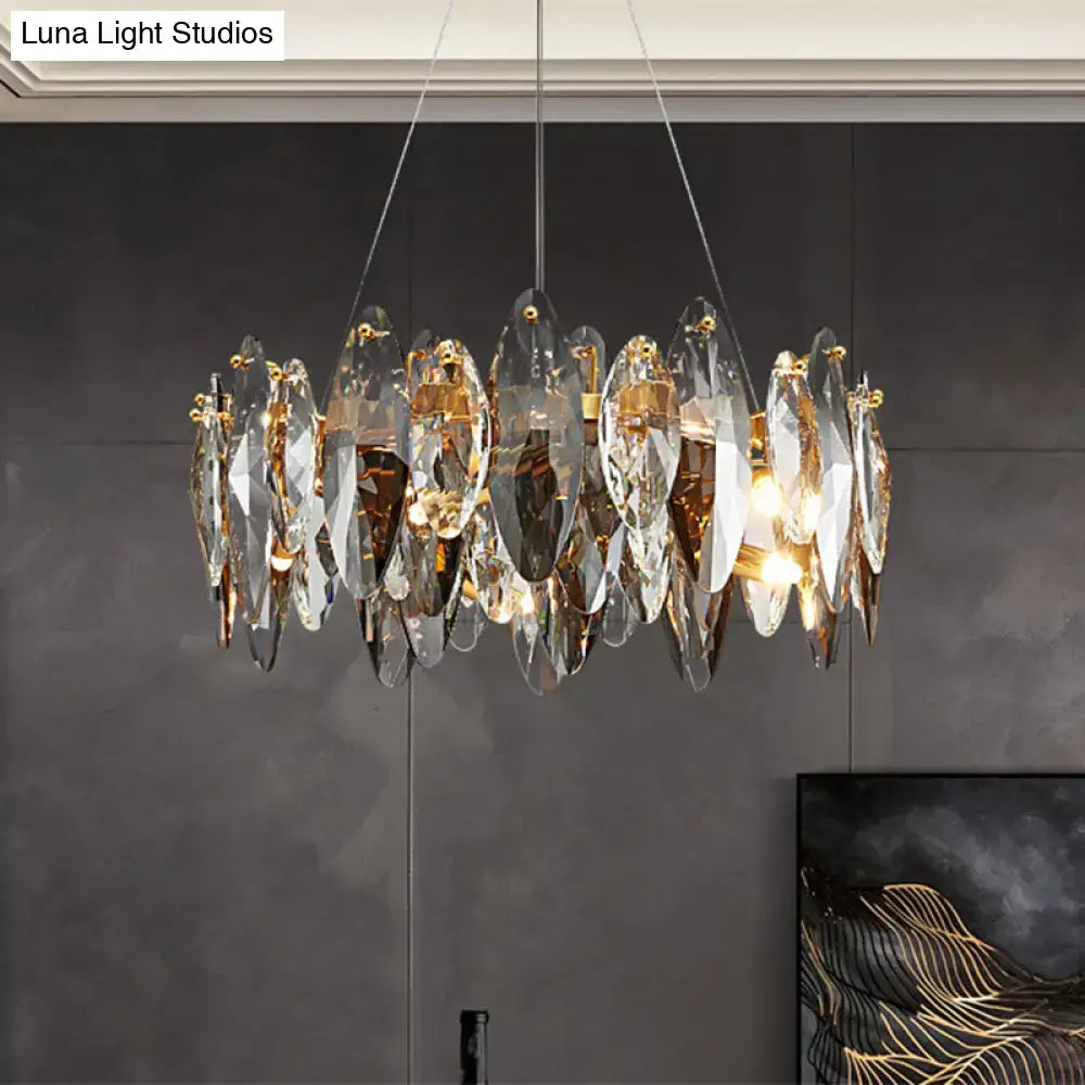 Postmodern smoke grey glass leaf chandelier gold dining room light