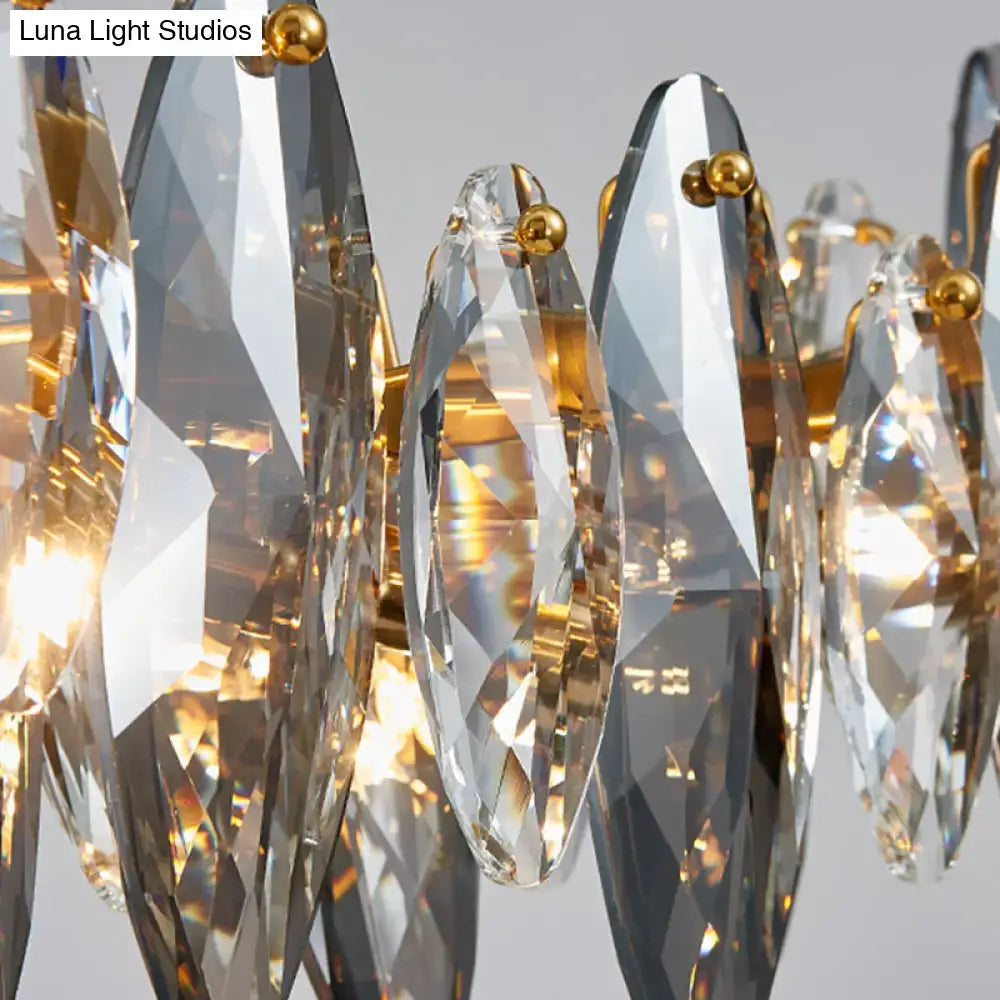 Postmodern smoke grey glass leaf chandelier gold dining room light