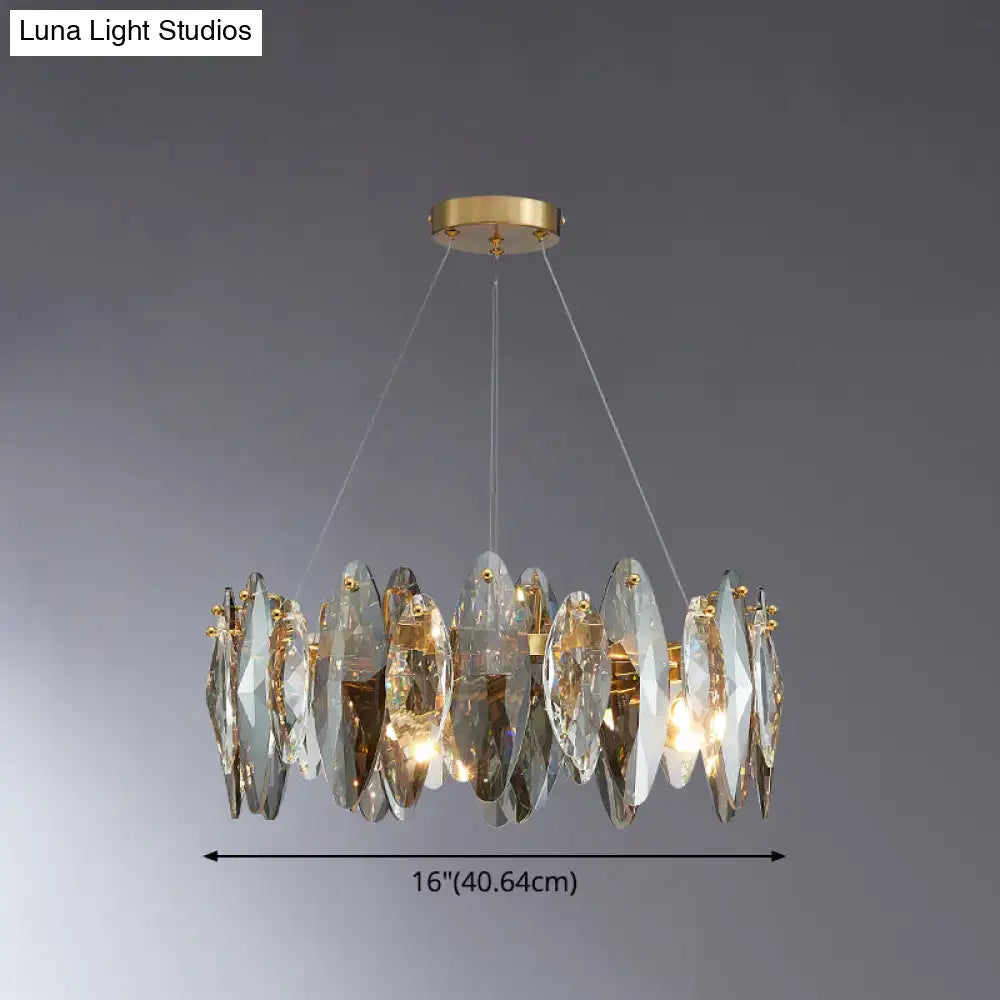 Postmodern smoke grey glass leaf chandelier gold dining room light