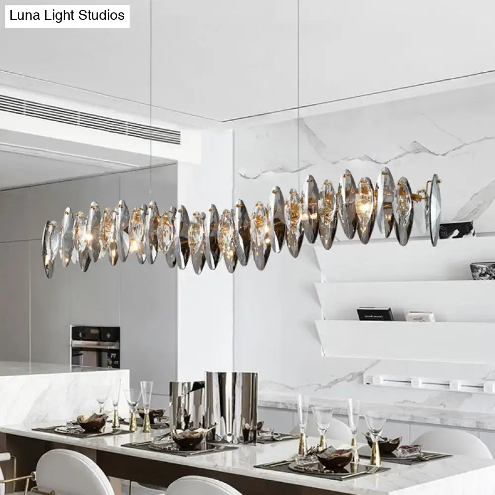 Postmodern smoke grey glass leaf chandelier gold dining room light
